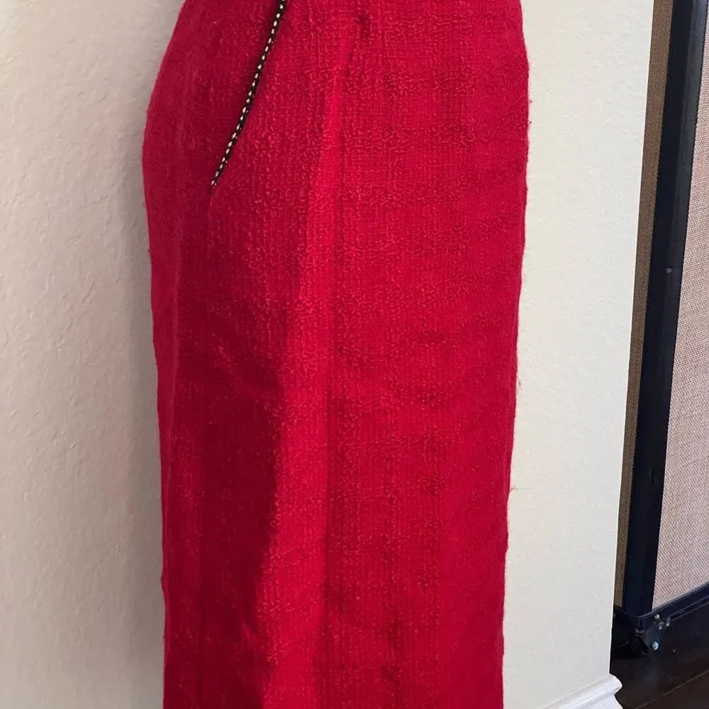 CHANEL Red Tweed Pencil Midi Wool Suit Classic Women’s Skirt Size 38 US 6-8